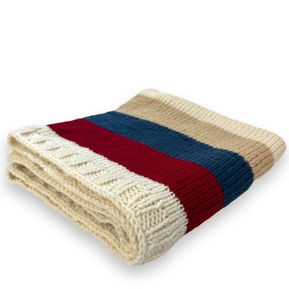 Handknit Pillow Cover Pillowcase Striped 27" x 22" Preppy Minimalist Lodge Ski - Picture 1 of 11